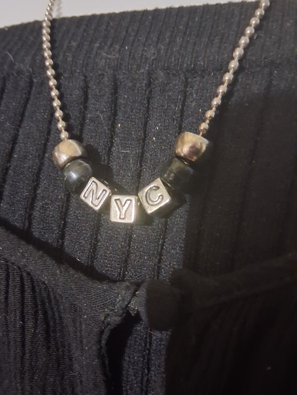 NYC Letter Bead Necklace in Silver and Black